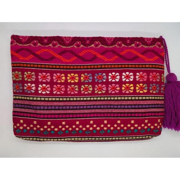Ale By Alessandra PEACE Beaded Embroidered Tassel Zip Clutch Boho Free Spirit - Picture 2 of 6